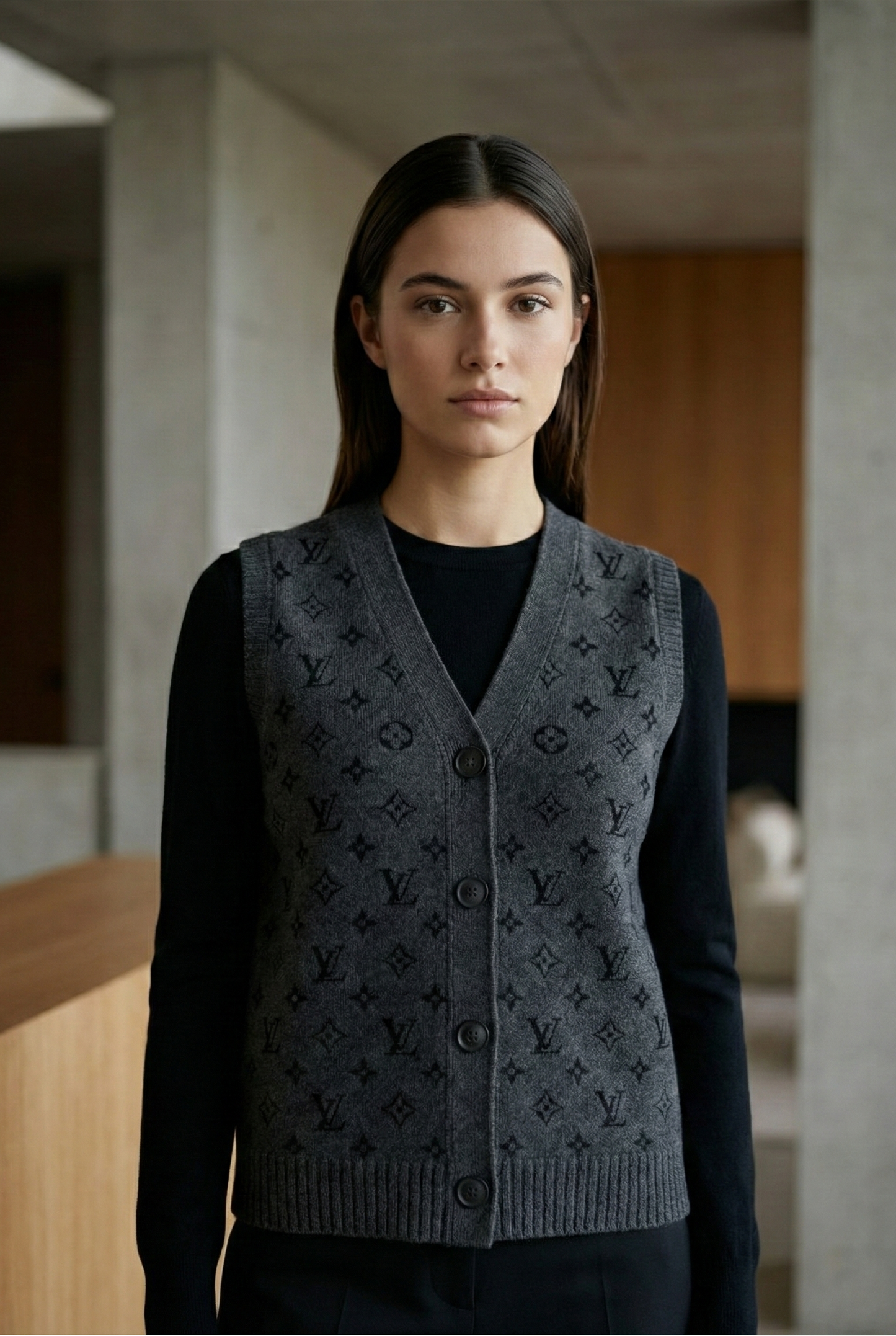 Monogram Knit Buttoned Vest