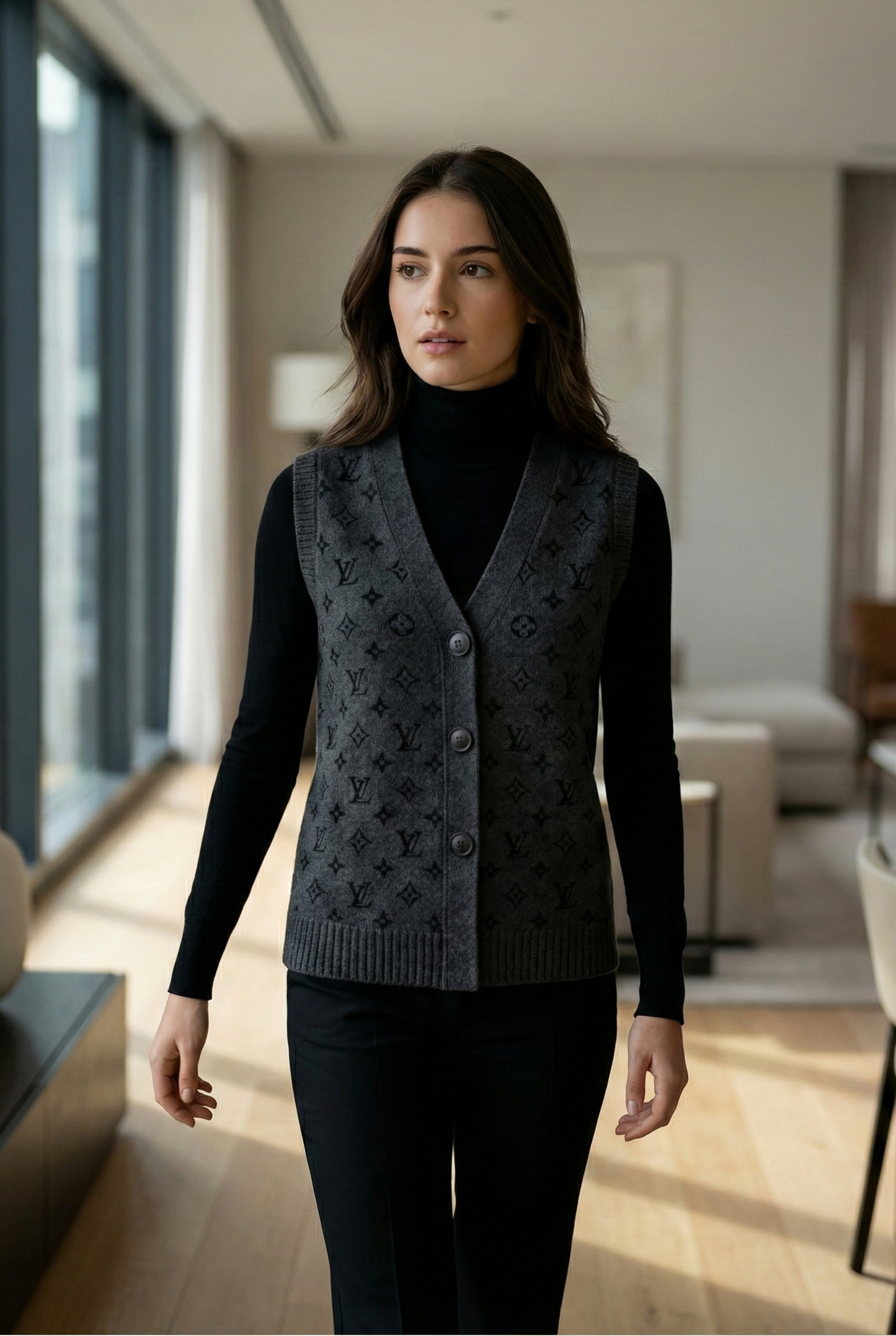 Monogram Knit Buttoned Vest