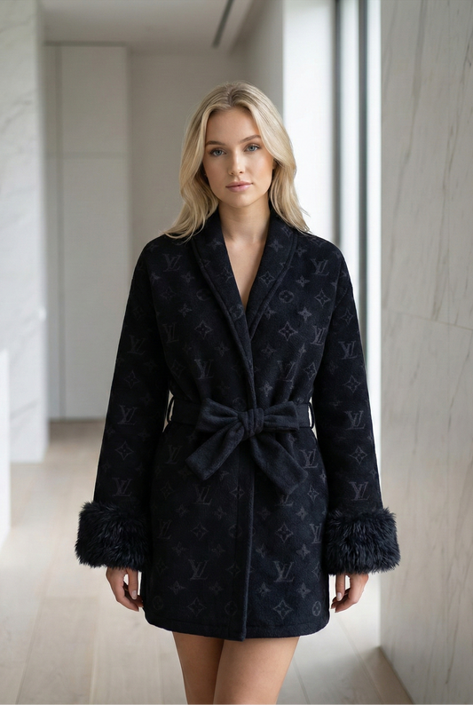 Monogram Faux Fur Belted Coat