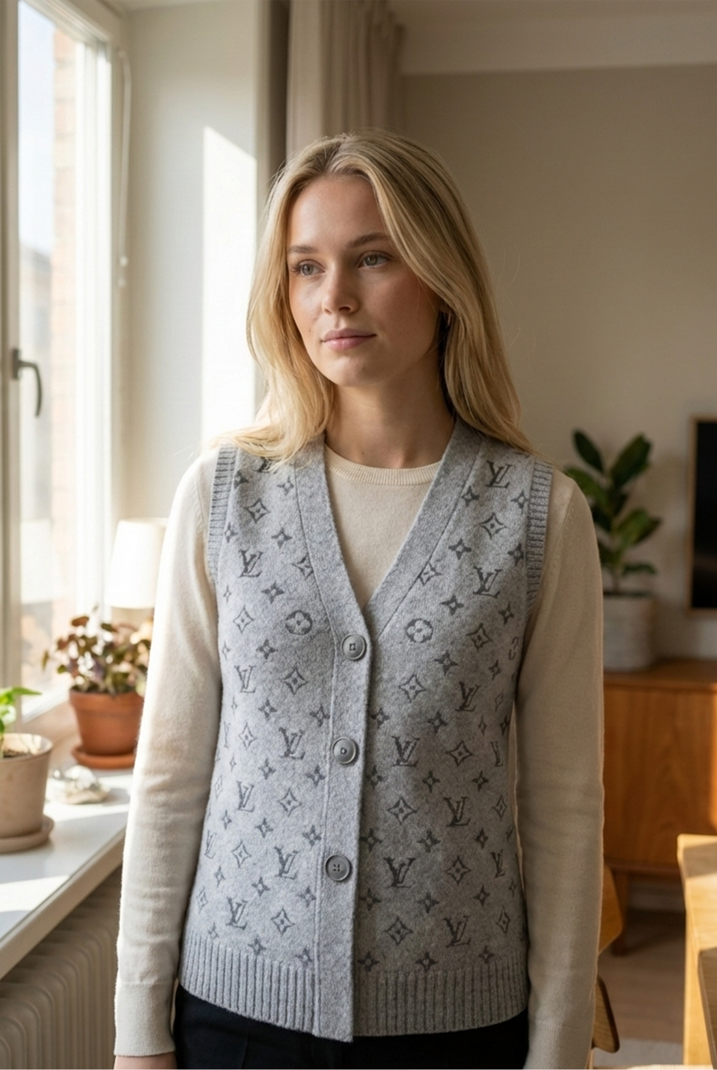 Monogram Knit Buttoned Vest