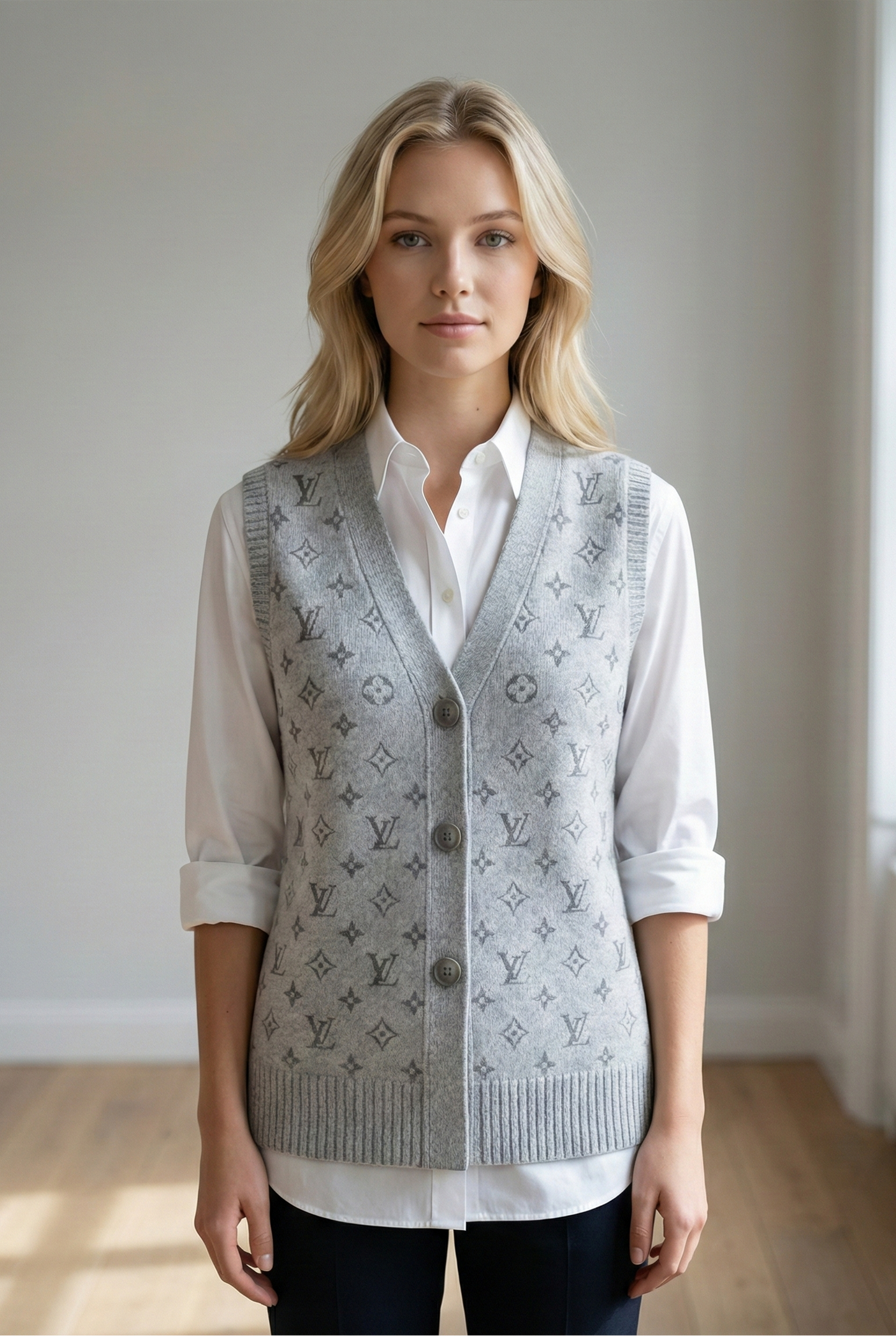Monogram Knit Buttoned Vest