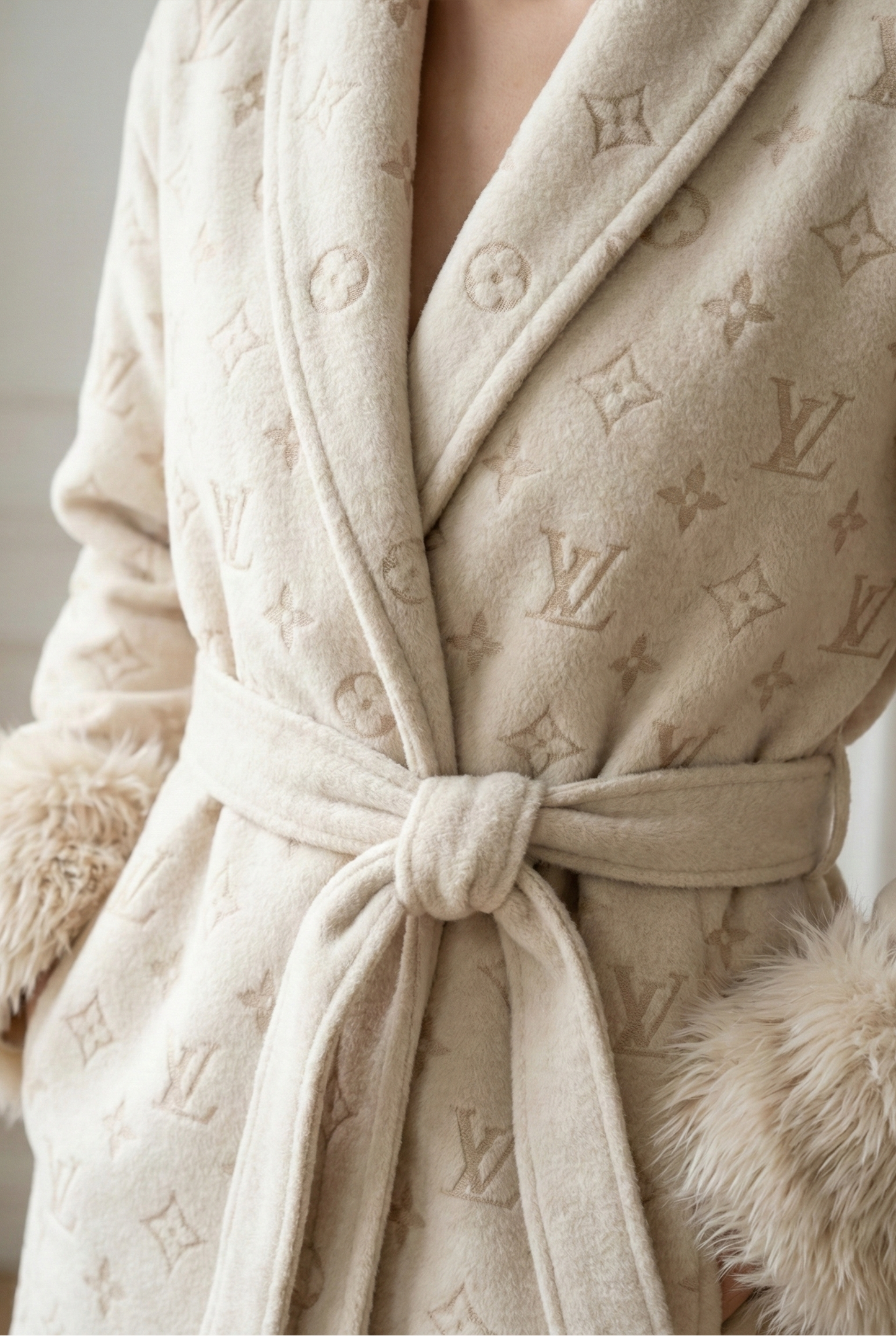 Monogram Faux Fur Belted Coat