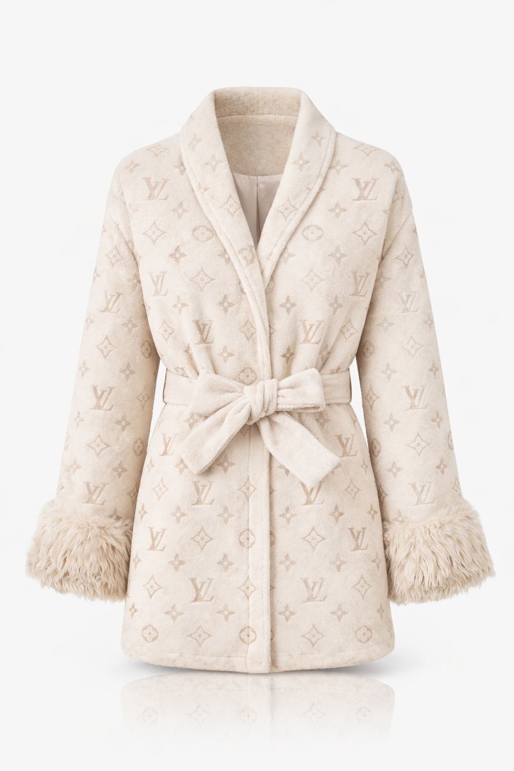 Monogram Faux Fur Belted Coat